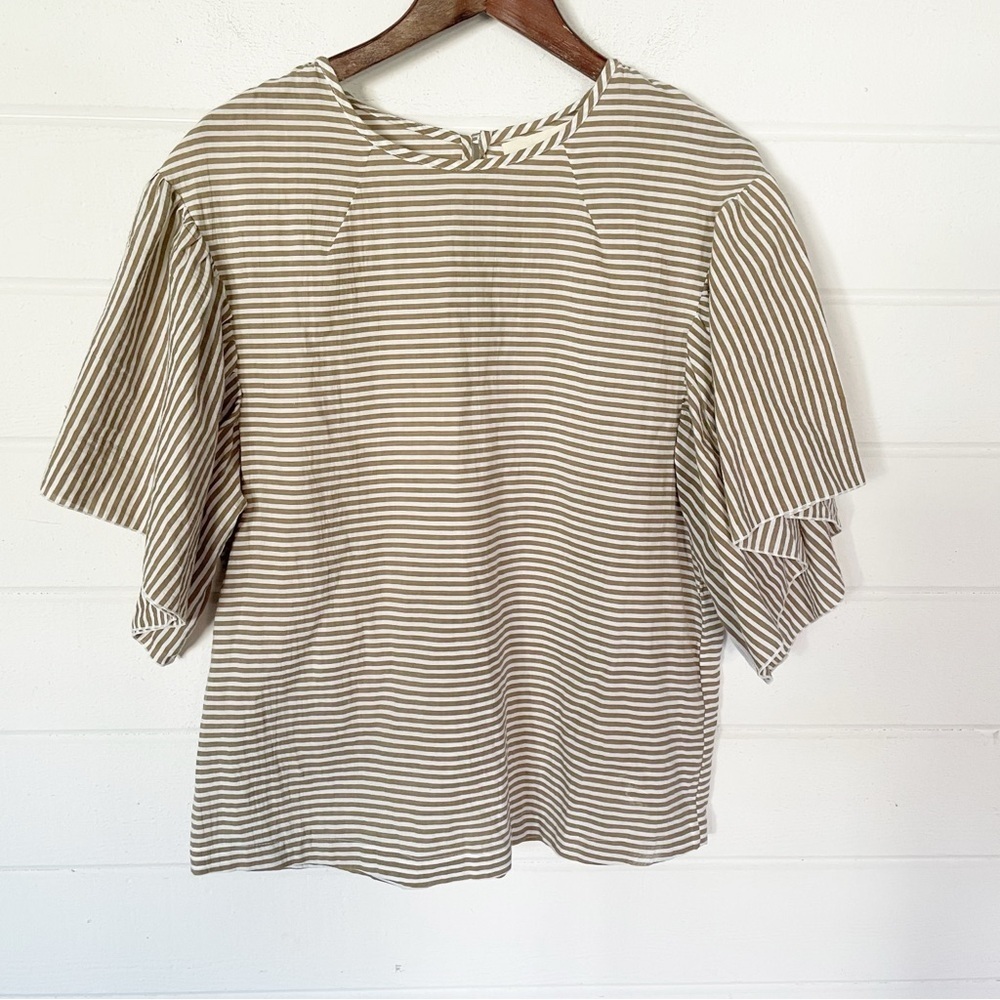 Olympia Etal Women’s Striped Flounce Sleeve Keyhole Back Top Size Medium